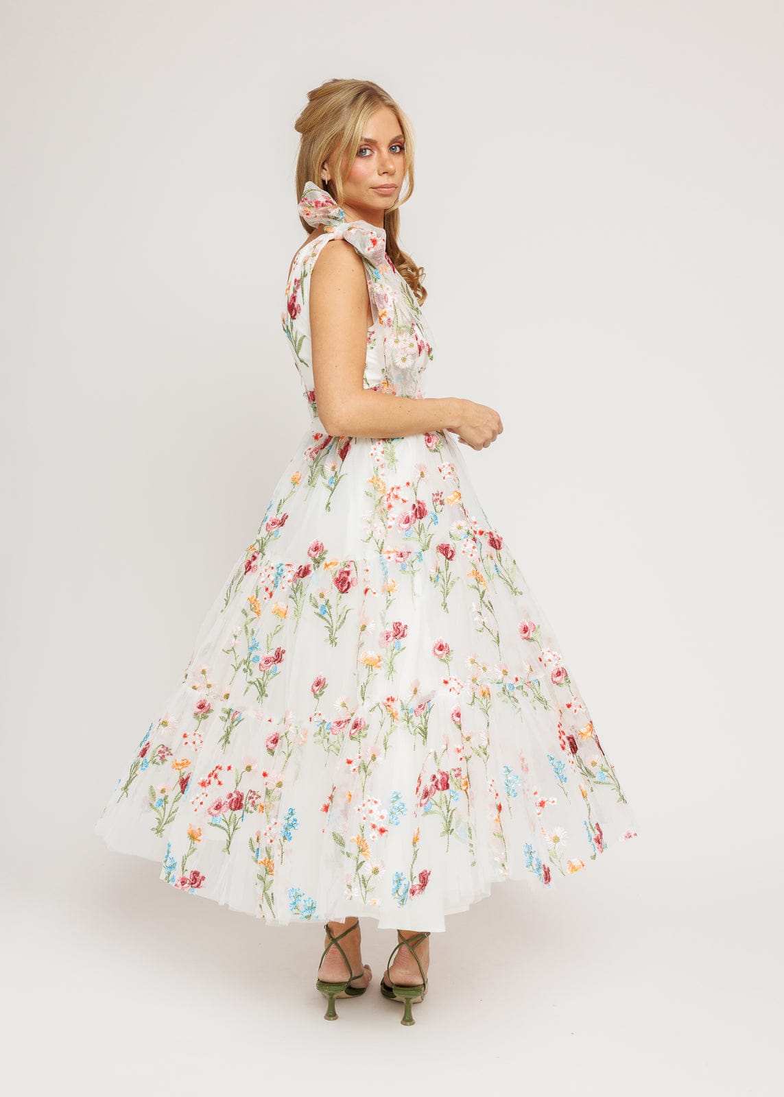 Margaret Floral Midi Dress White - JUSTLUXURY