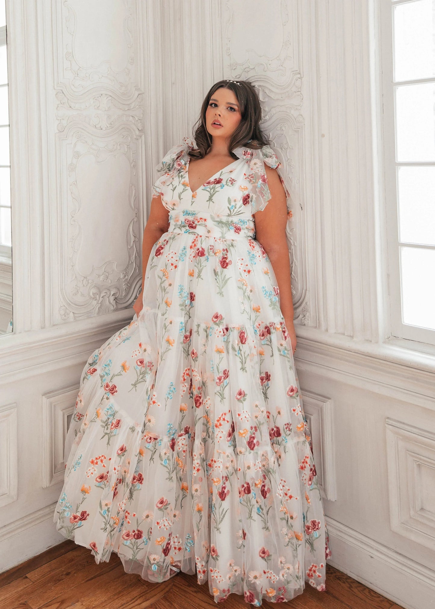 Margaret Floral Embroidered Maxi Wedding Dress - JUSTLUXURY