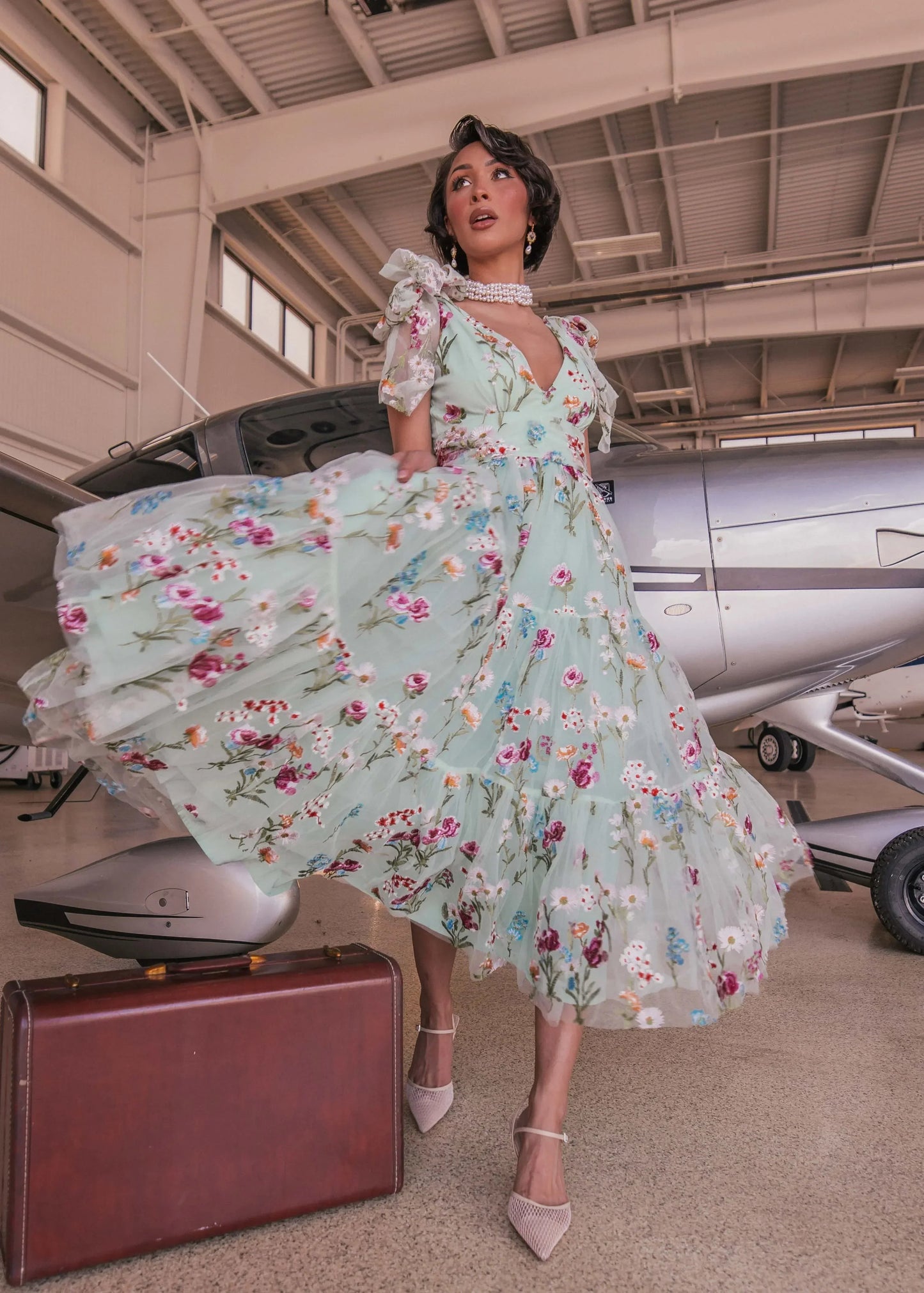 Margaret Floral Midi Dress Green - JUSTLUXURY
