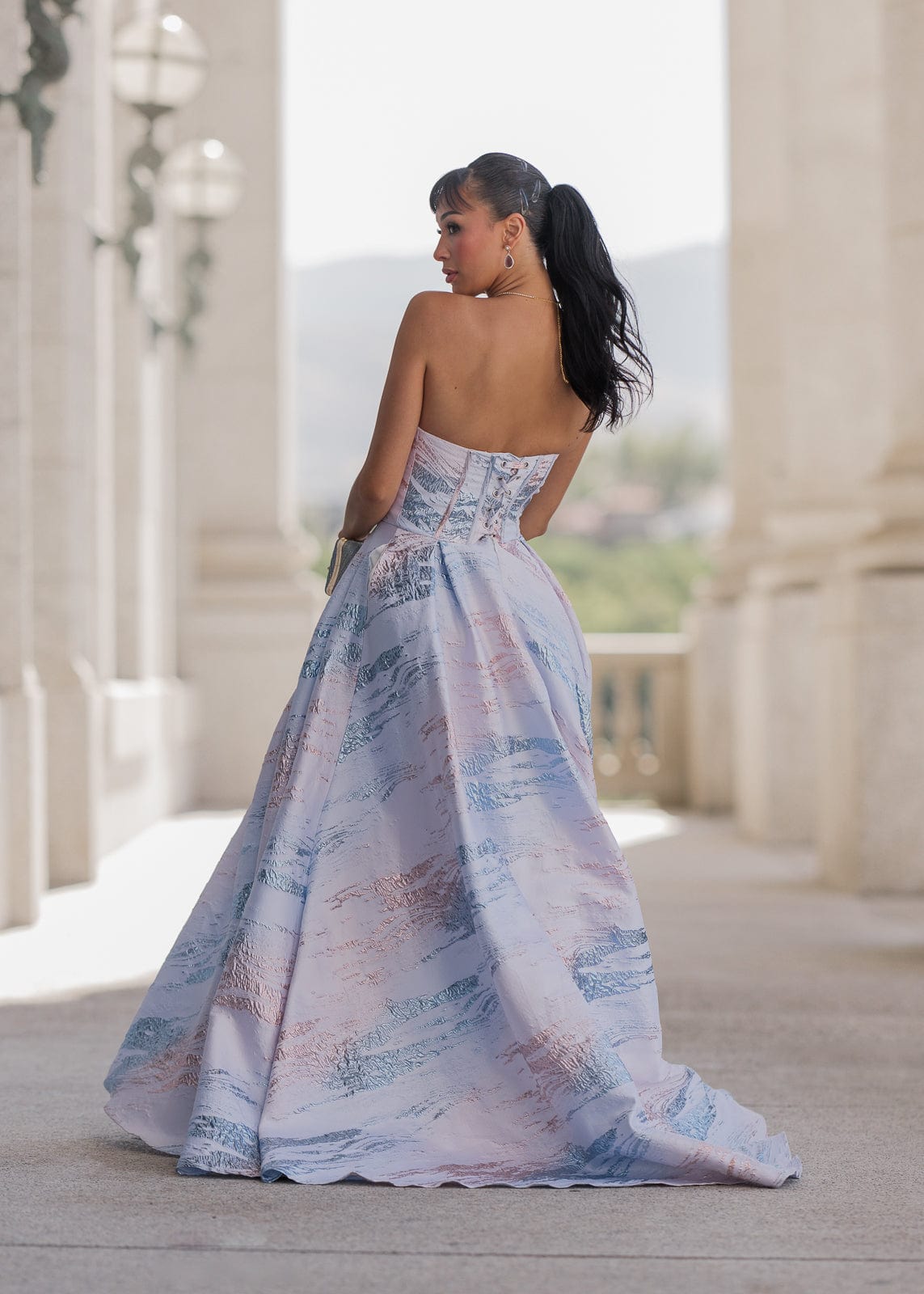 Nessa Metallic Dress - Blue - JUSTLUXURY