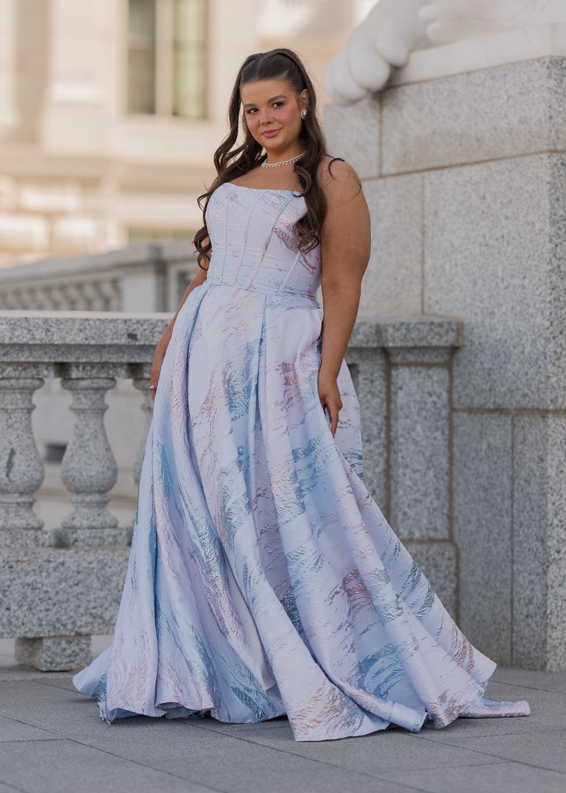 Nessa Metallic Dress - Blue - JUSTLUXURY