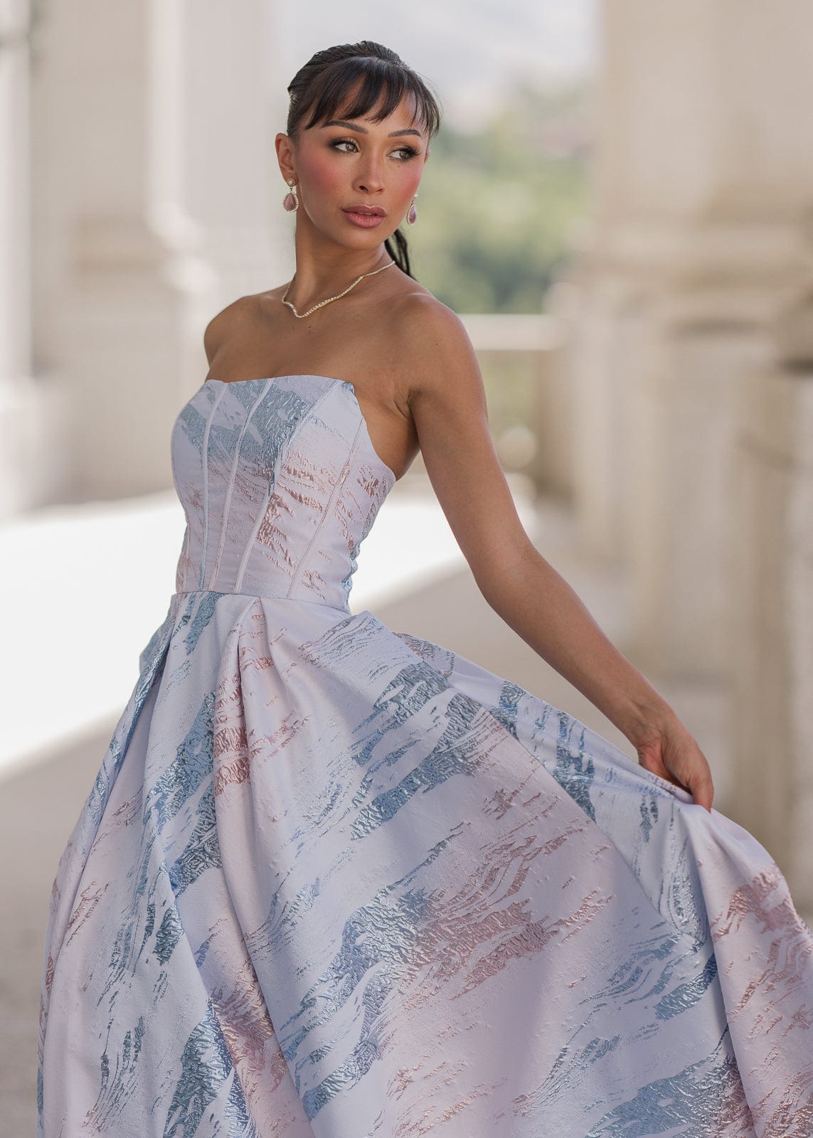 Nessa Metallic Dress - Blue - JUSTLUXURY