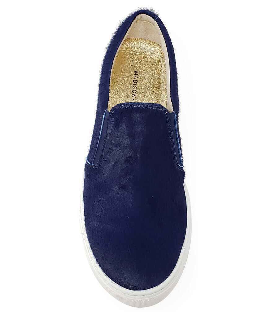 Navy Short Hair Calf Slip On Sneaker