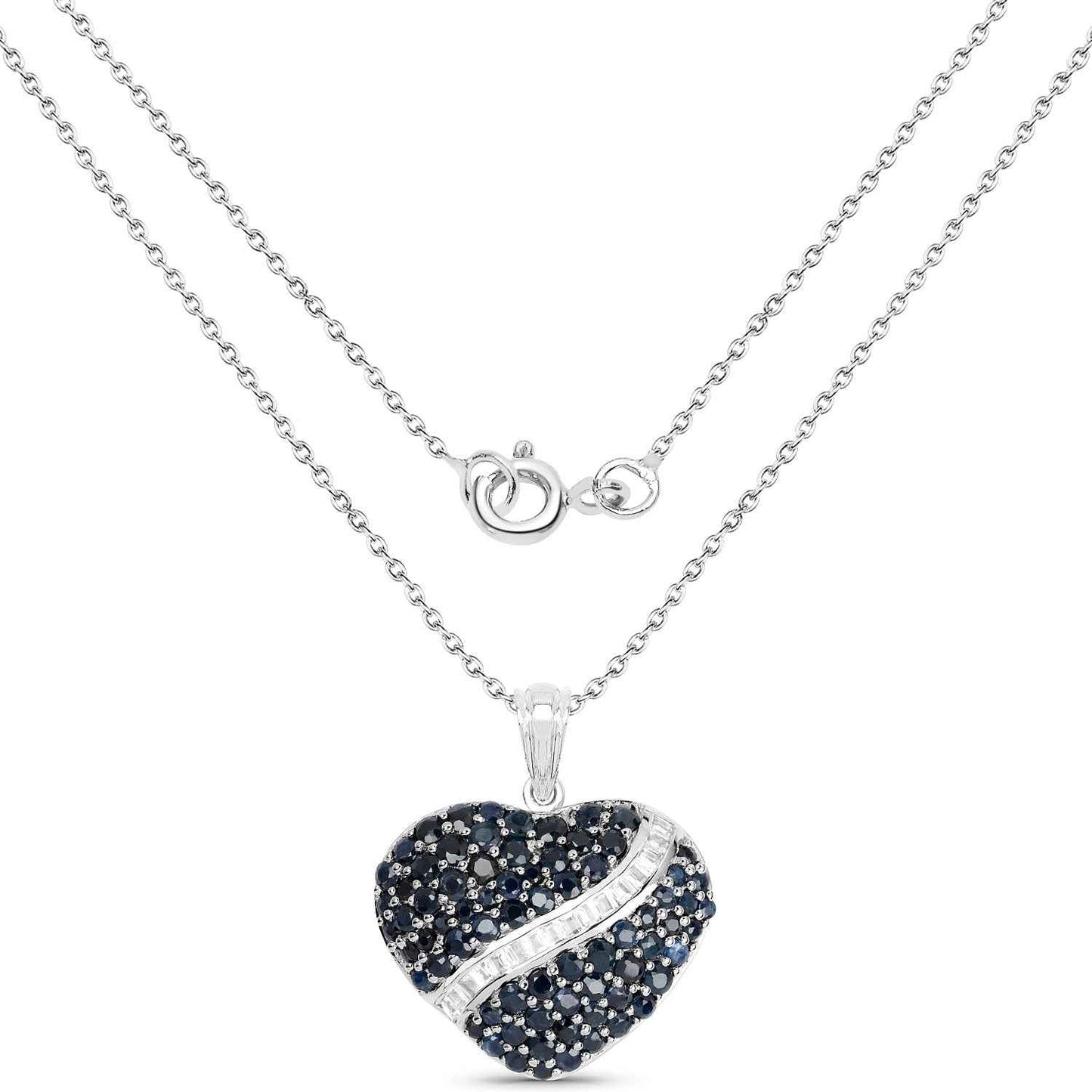 4.60 Carat Genuine Blue Sapphire and White Topaz .925 Sterling Silver Pendant