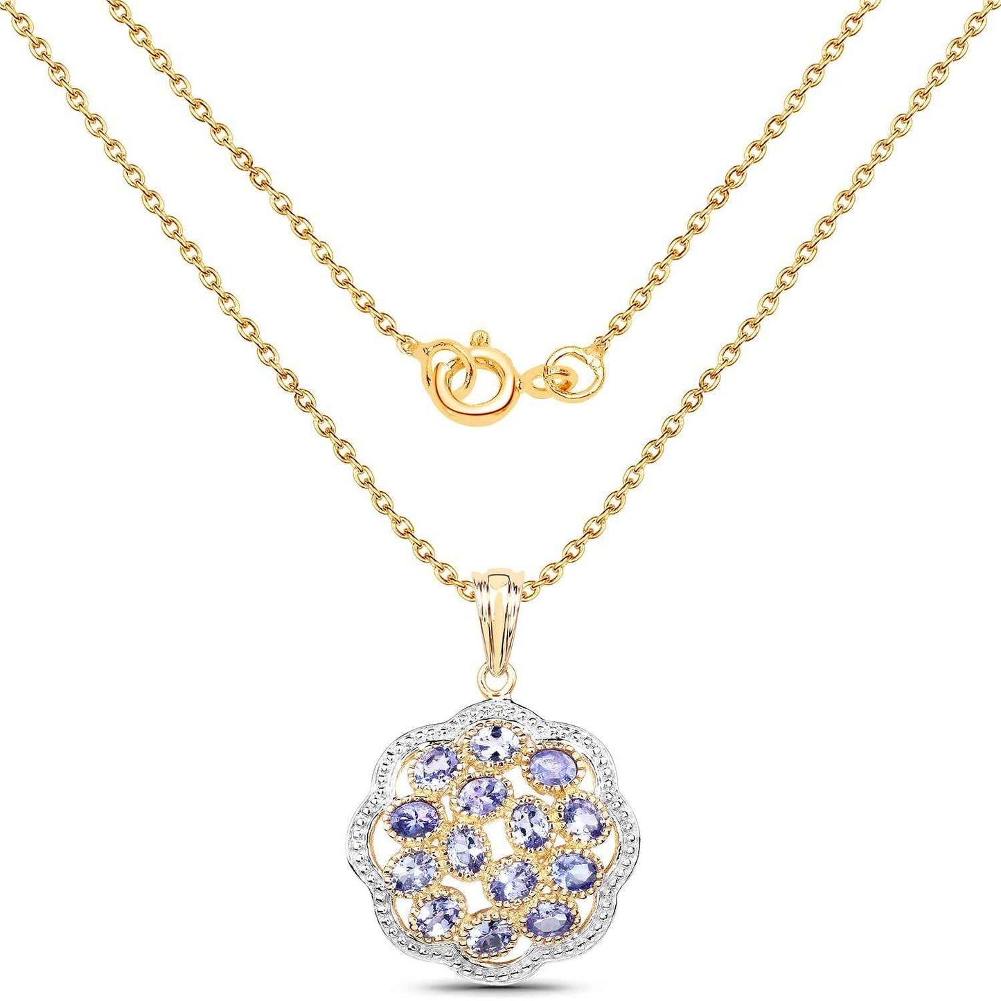 14K Yellow Gold Plated 2.38 Carat Genuine Tanzanite .925 Sterling Silver Pendant