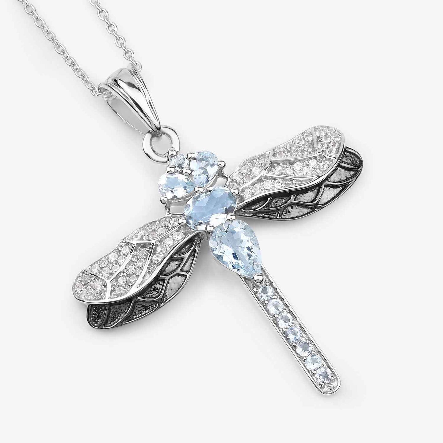 1.86 Carat Genuine Aquamarine and White Zircon .925 Sterling Silver Pendant