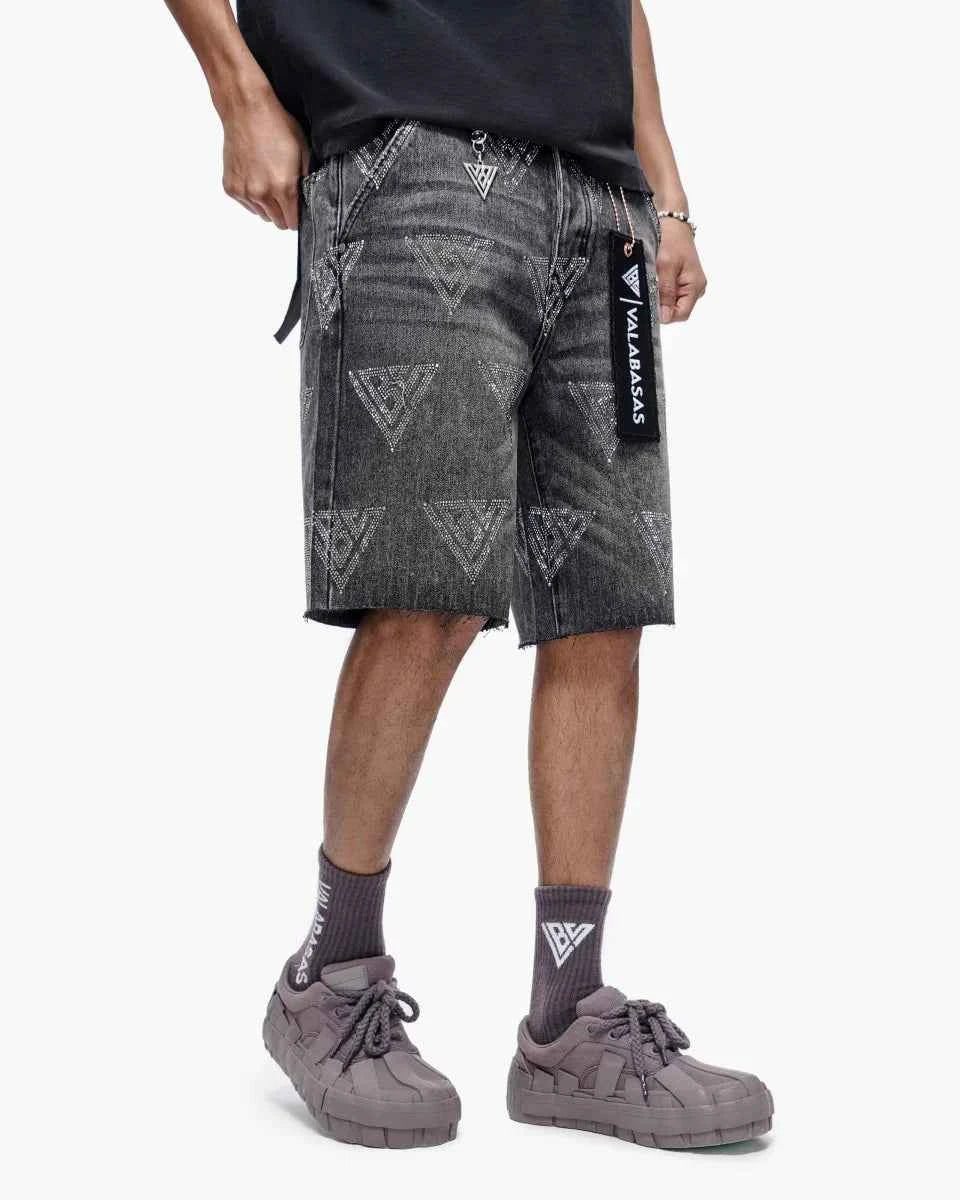 Valabasas Palace Rhinestone Shorts - Grey Wash