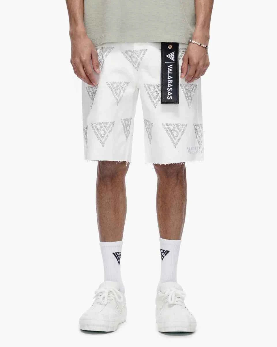 Valabasas Palace Rhinestone Shorts - White