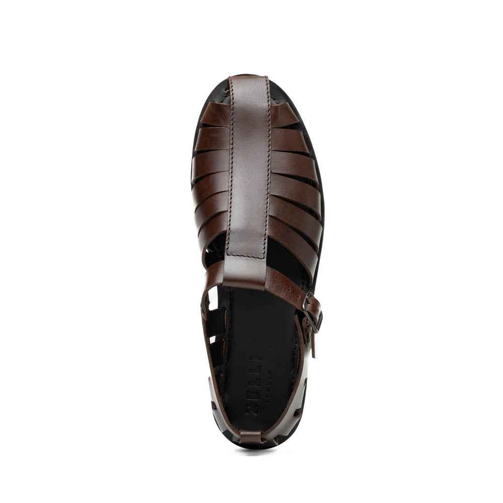 05-110-BRN PESCA Calfskin Strap-On Sandal, Brown