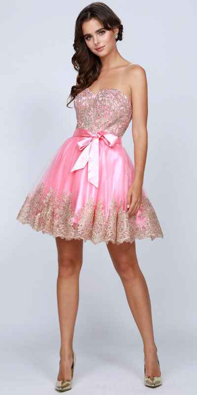Juliet 759 Short Sweetheart Neckline Strapless Dress with Bow