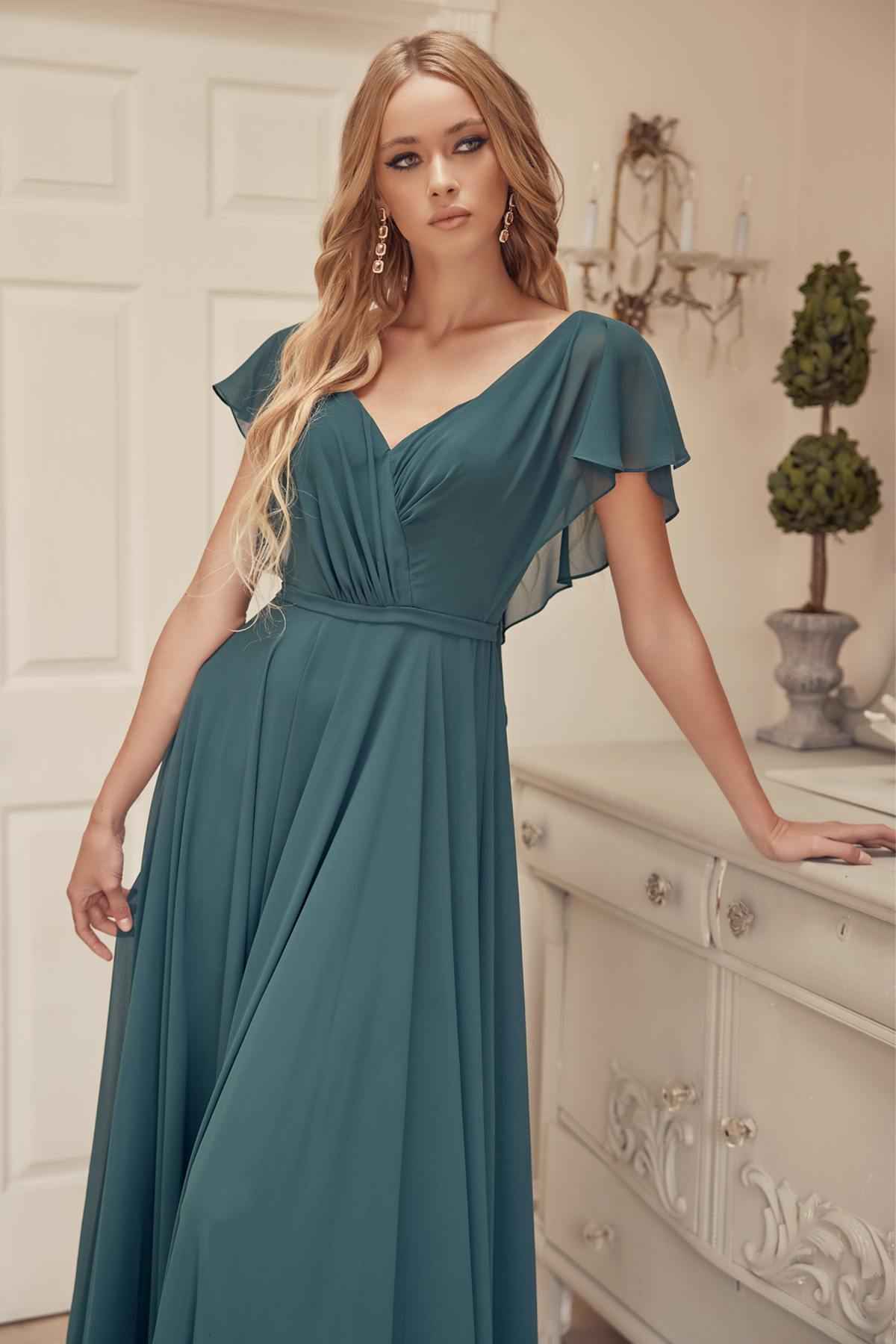 Juliet 261 Flutter Sleeve Formal Dress Cascade Back