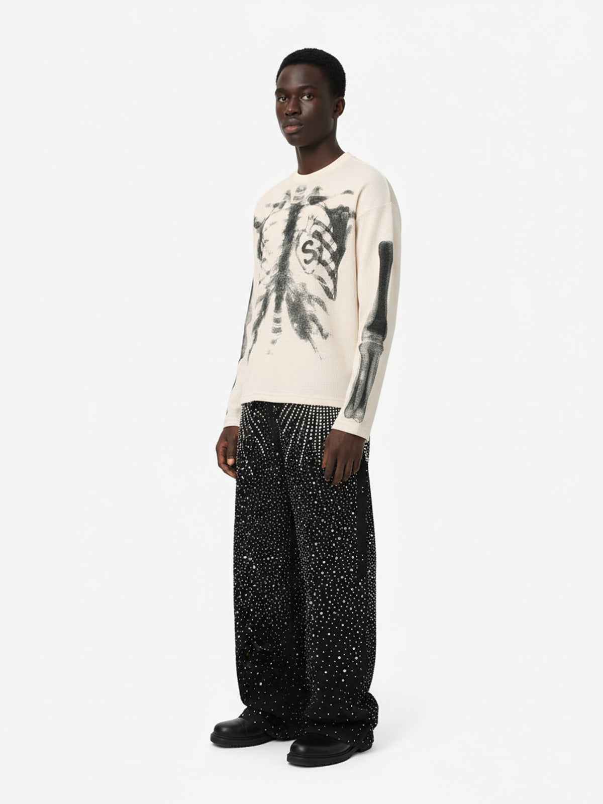 Skeleton Graphic Waffle Sweatshirt - 2495