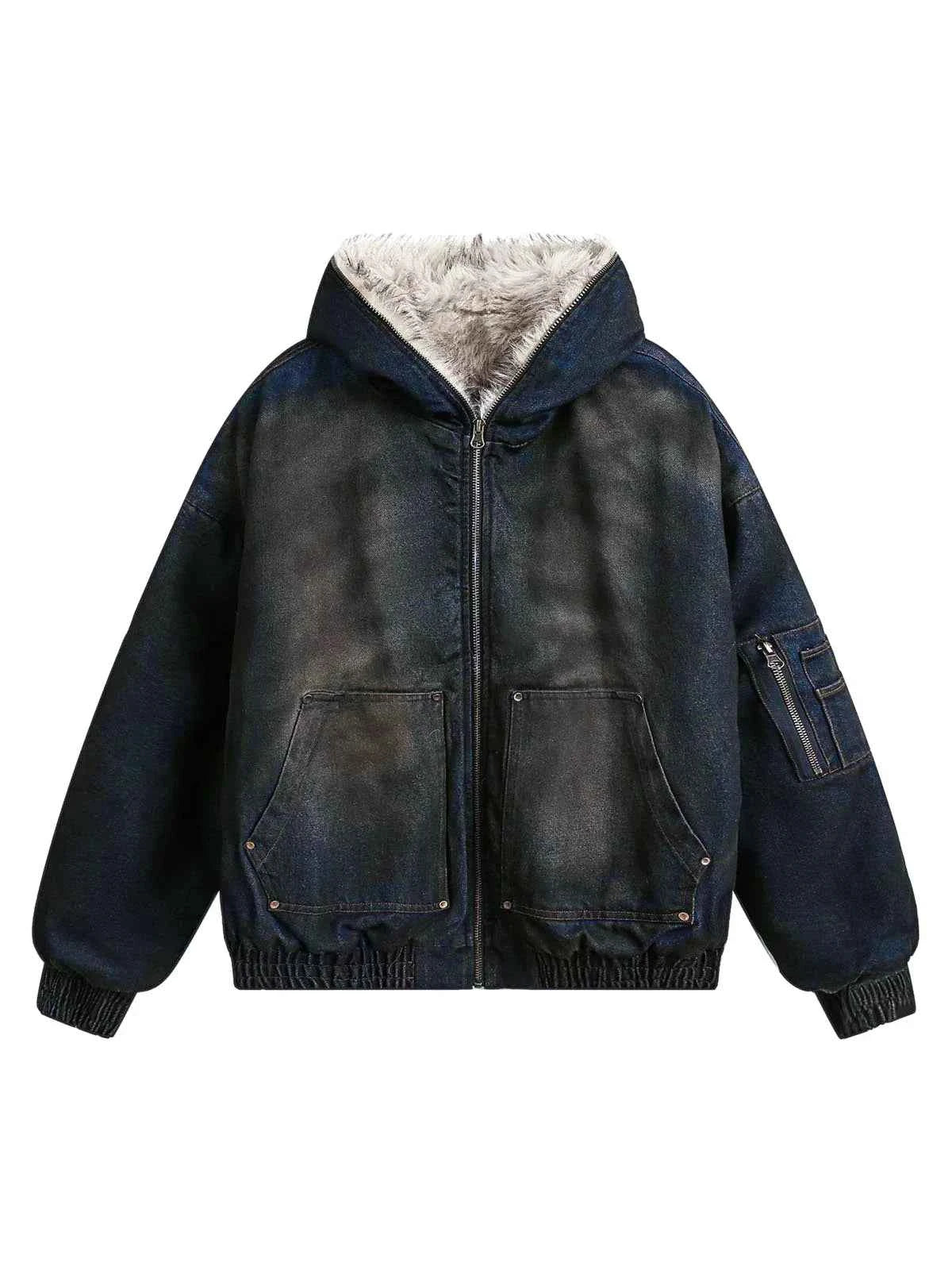 Washed Denim Fur | Hooded Jacket