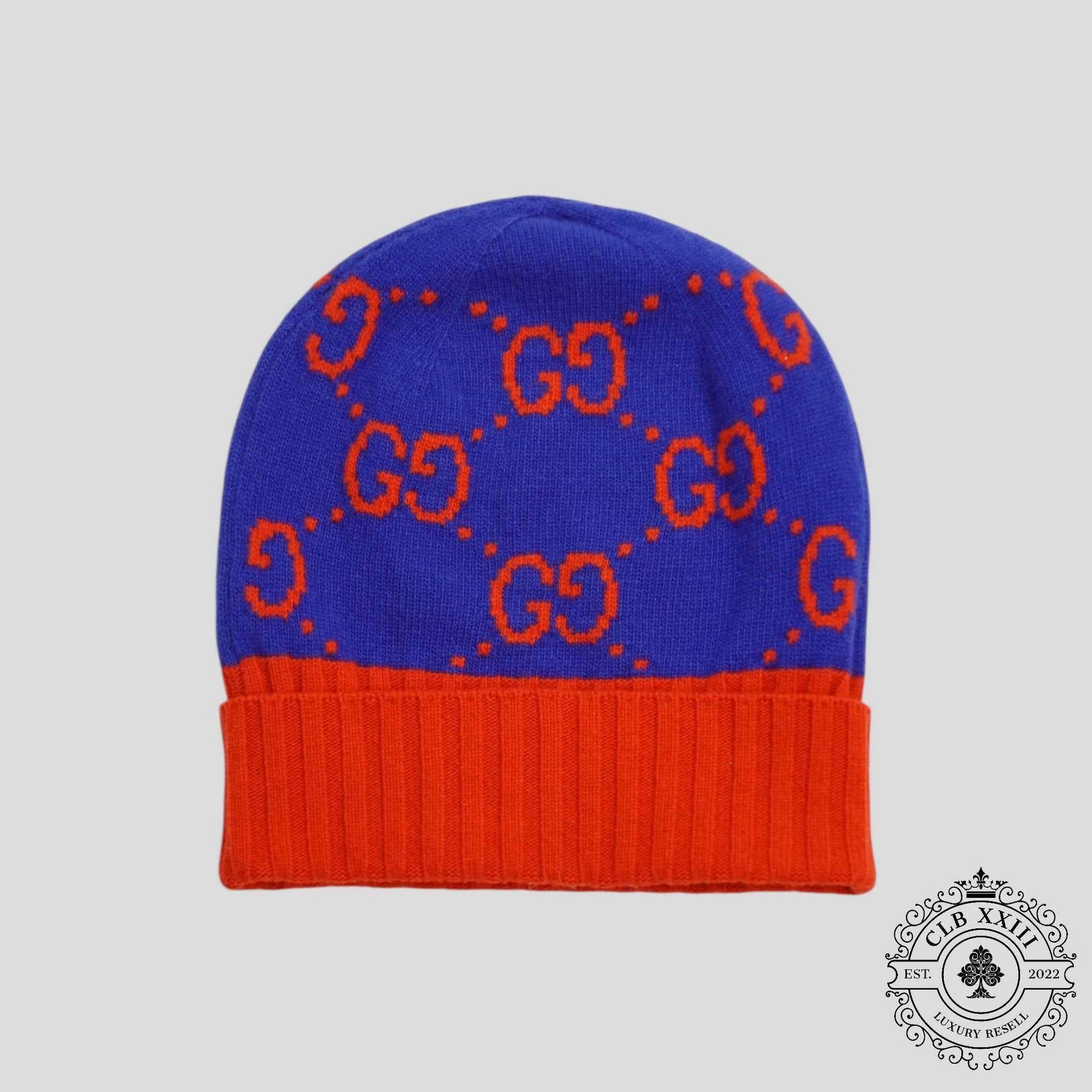 Gucci GG Knit Wool Beanie in Blue/Orange