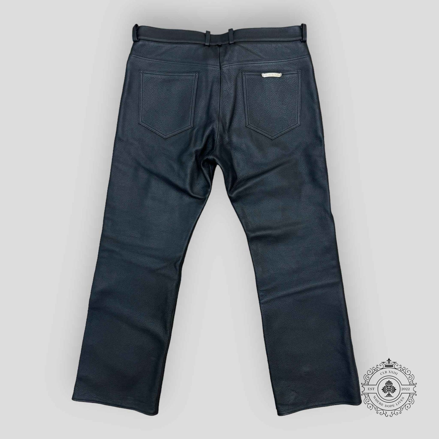 Chrome Hearts Fleur Knee Cross Patch Leather Pants