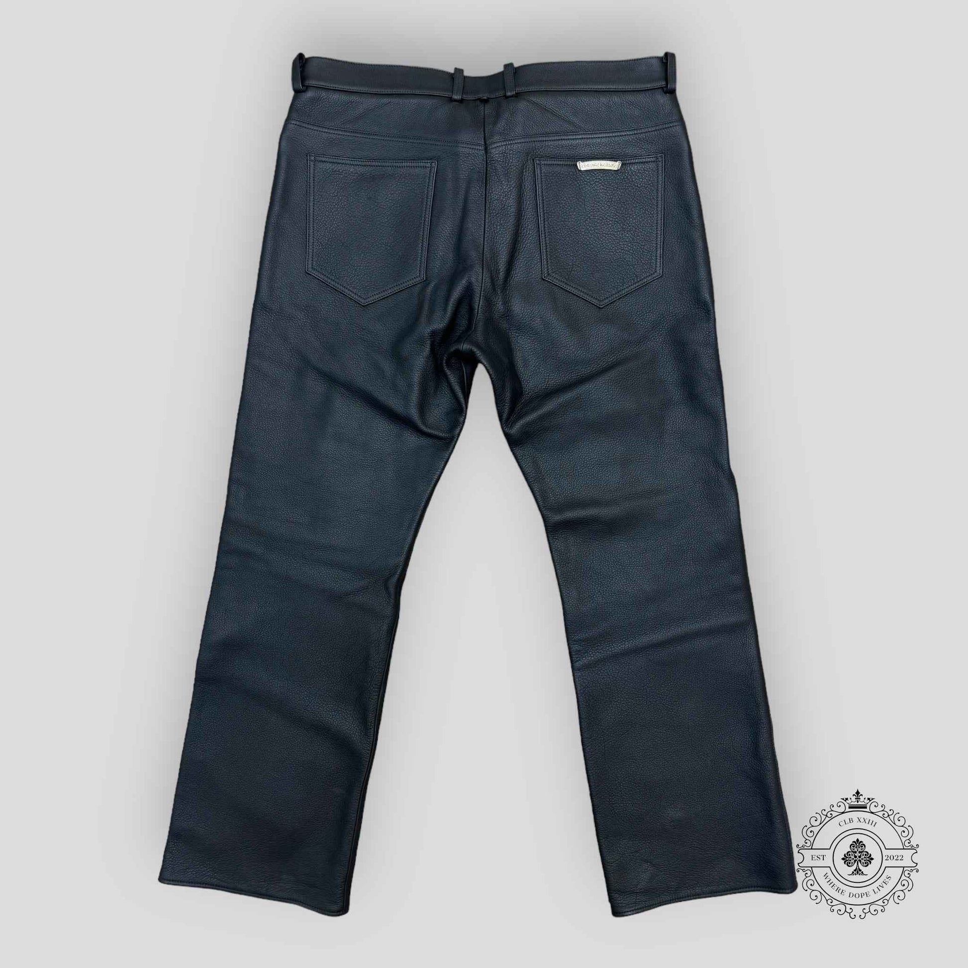 Chrome Hearts Fleur Knee Cross Patch Leather Pants