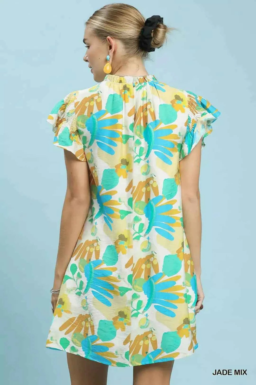Umgee Ruffled Botanical Print Mini Dress