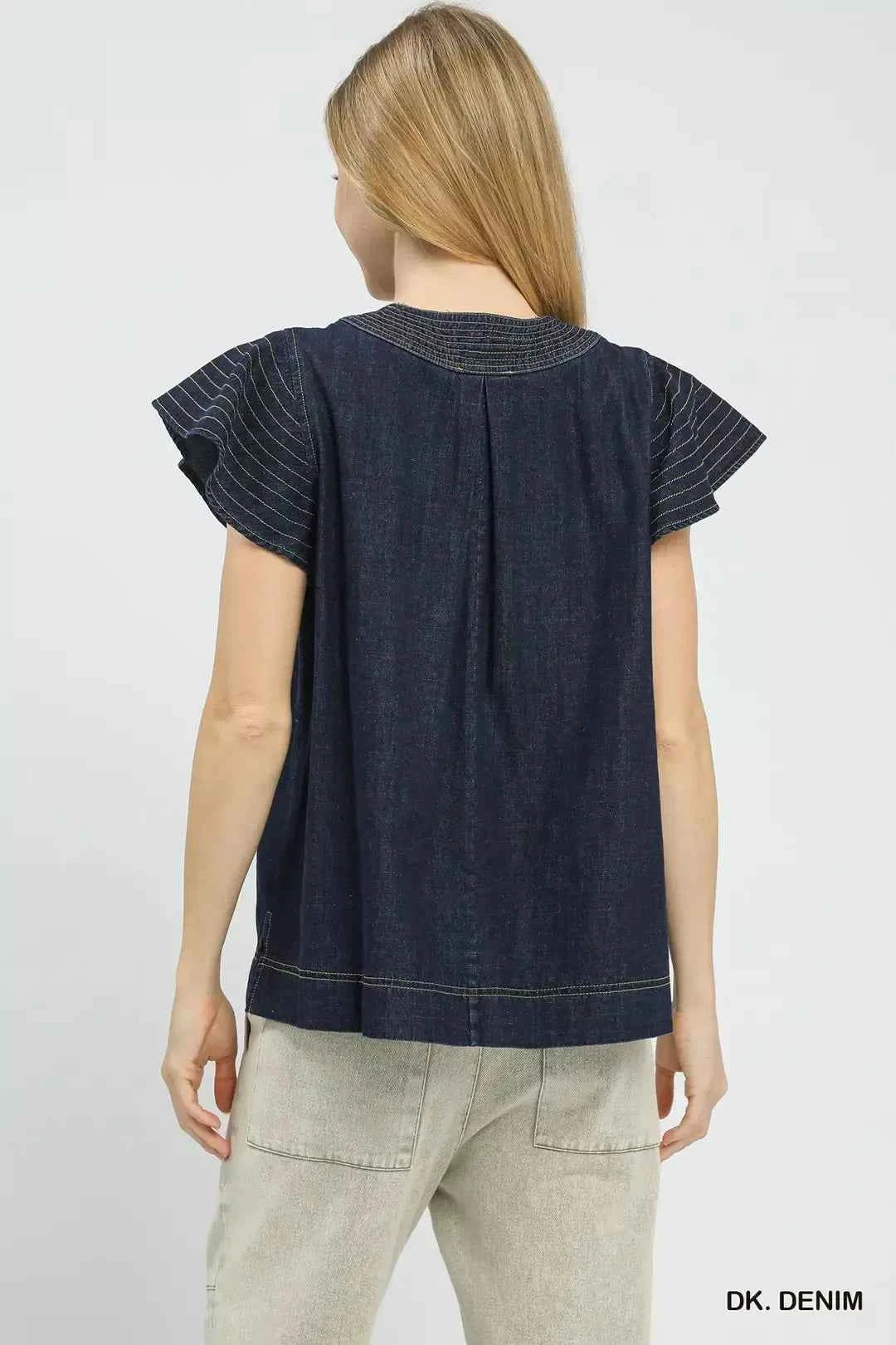 Umgee Cap Sleeve Denim Top
