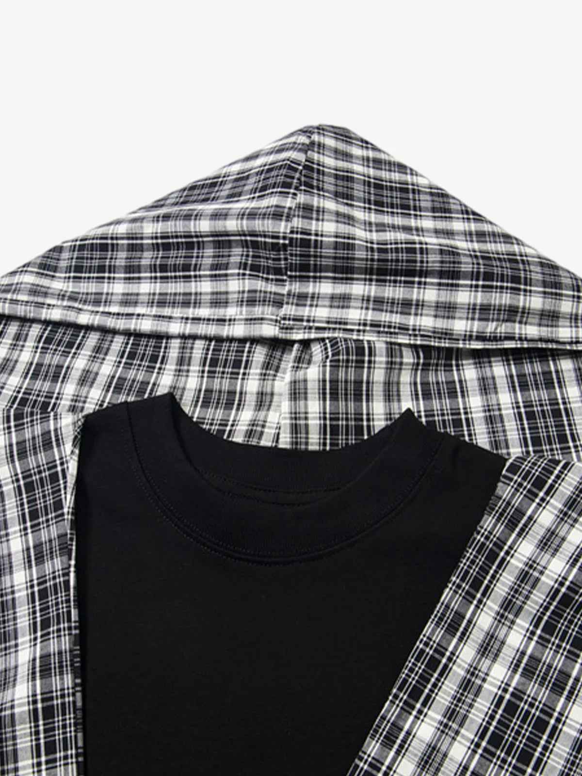 Detachable Badge | Hooded Plaid Cape T-shirt