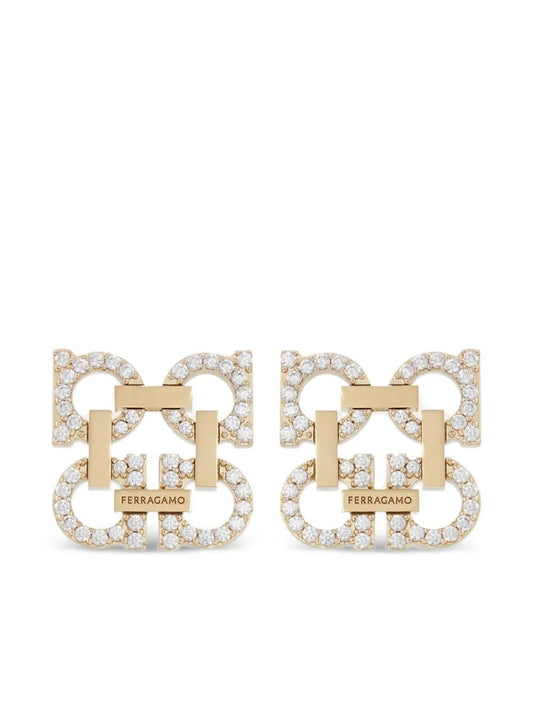 Ferragamo Women Crystal Embellished Four Gancini Clip On Earrings