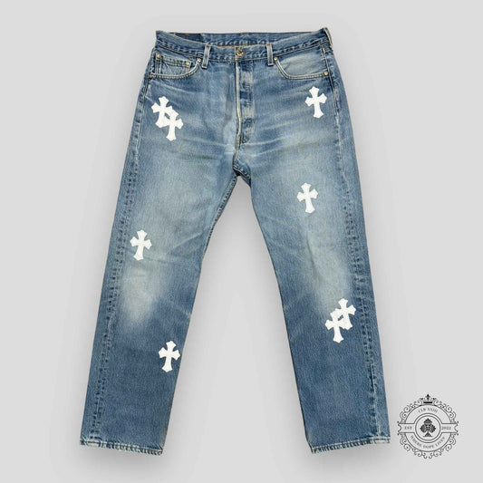 Chrome Hearts White Cross Patch Jeans