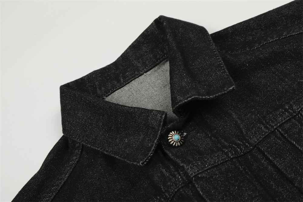 Pleated Denim | Metal Button Jacket