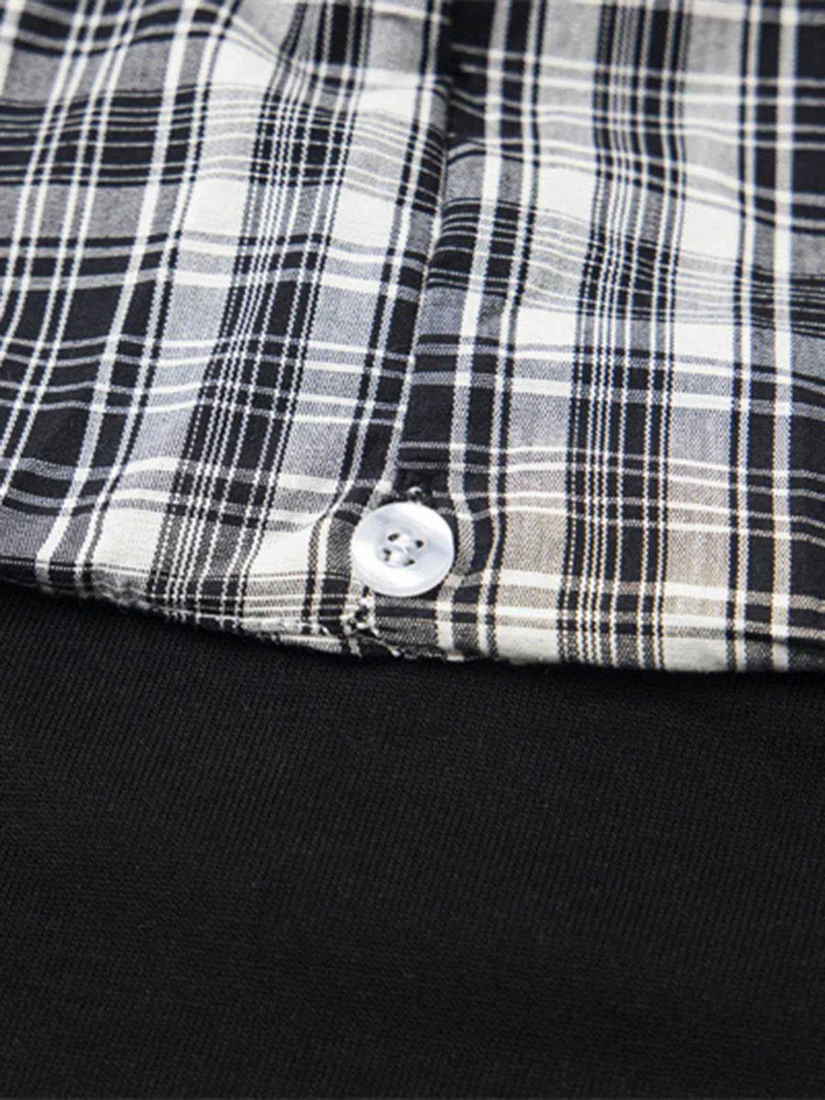 Detachable Badge | Hooded Plaid Cape T-shirt