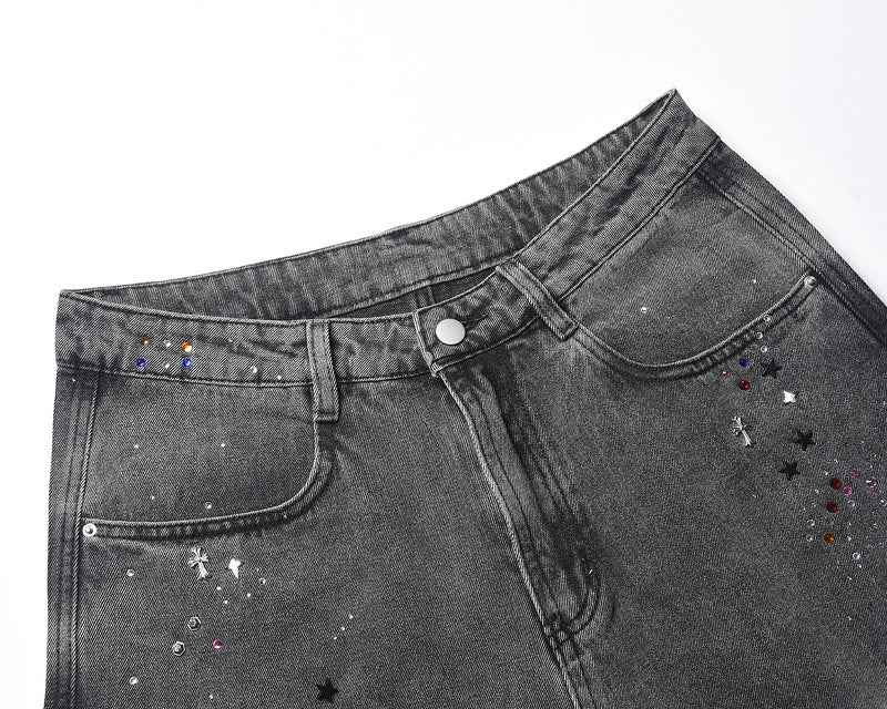 Starry Washed Rhinestone | Denim Shorts
