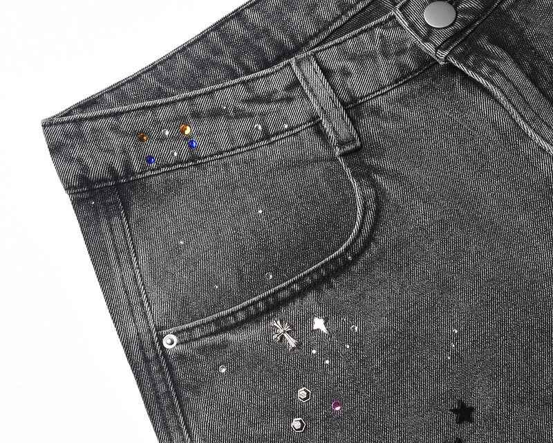 Starry Washed Rhinestone | Denim Shorts