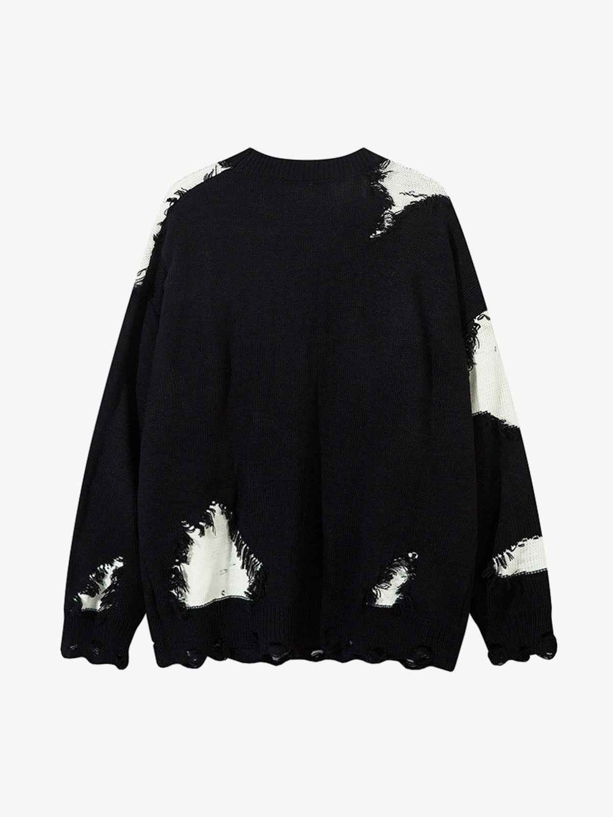 Niche Raw Edge Fringed Knit Sweater - Oversized Deconstructed Streetwear Jumper