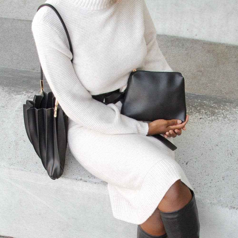 Carrie Black Pleated Shoulder Bag