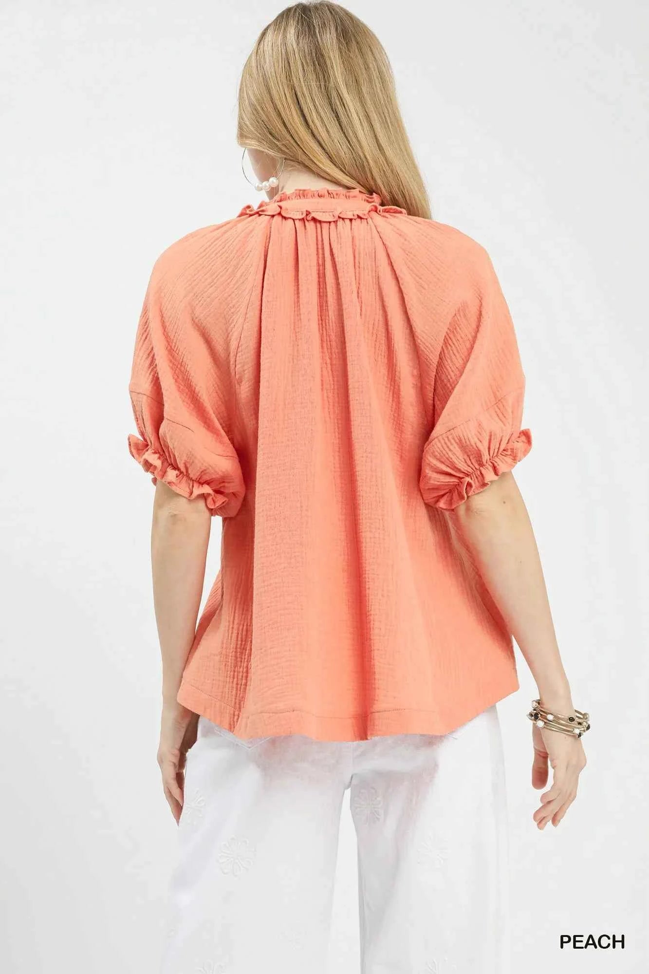 Umgee Cotton Gauze Ruffle Top