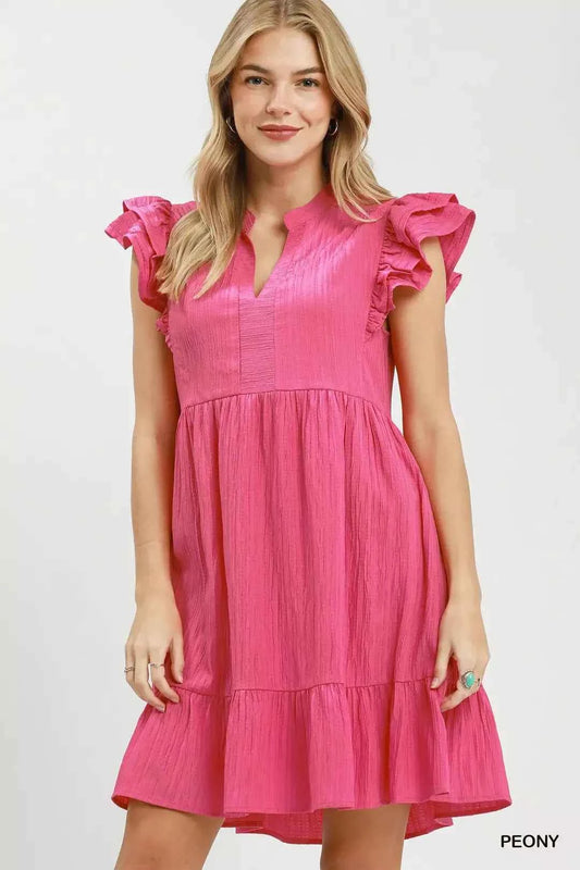 Umgee Ruffle Sleeve Babydoll Dress