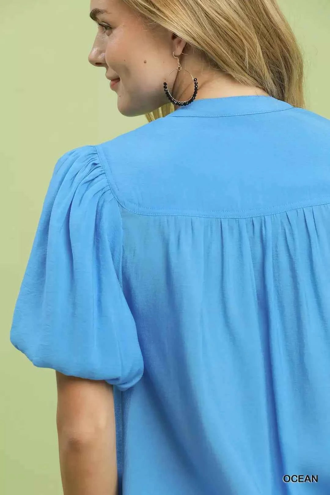 Umgee Button-Down Puff Sleeve Shirt