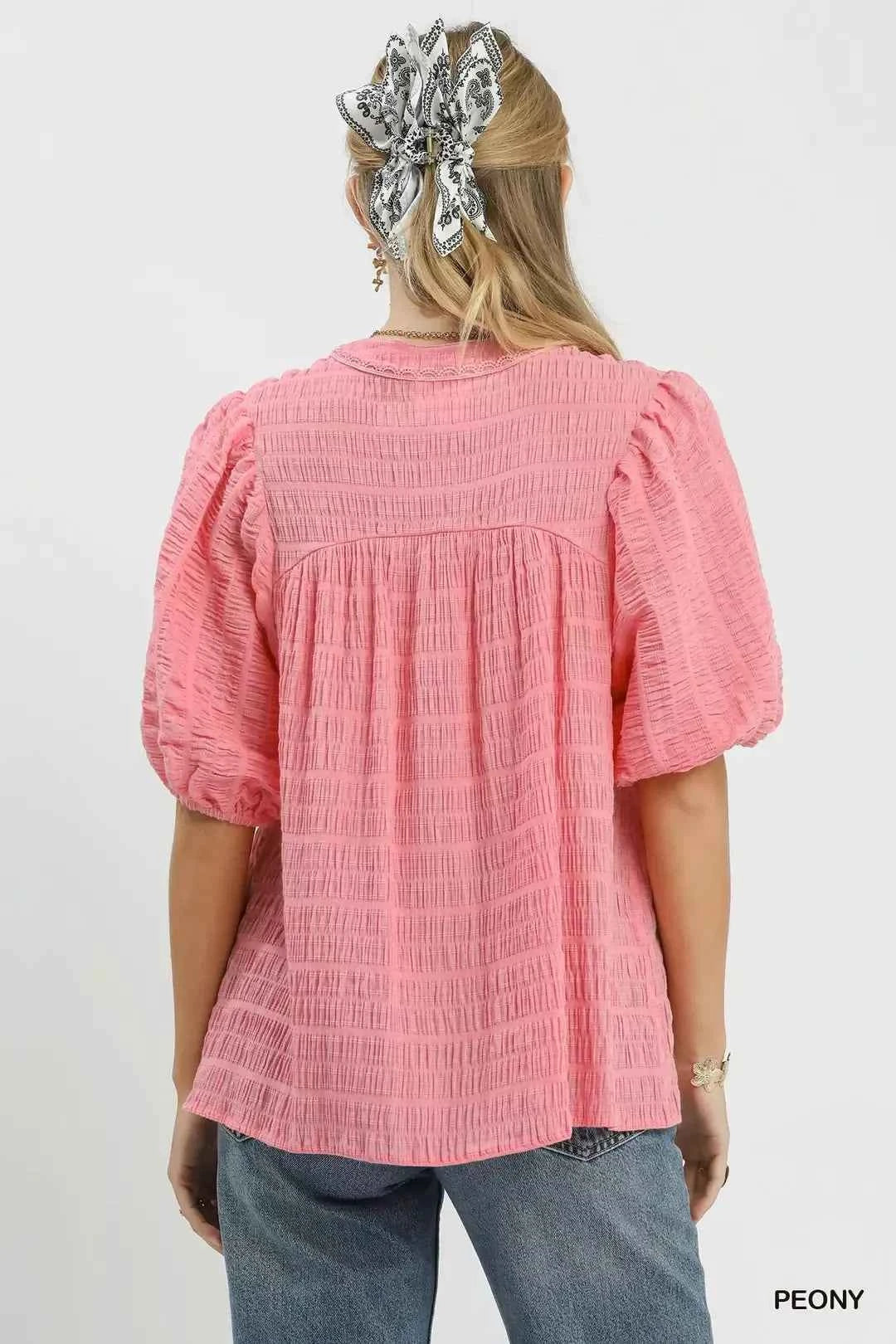Umgee Textured Puff Sleeve Blouse