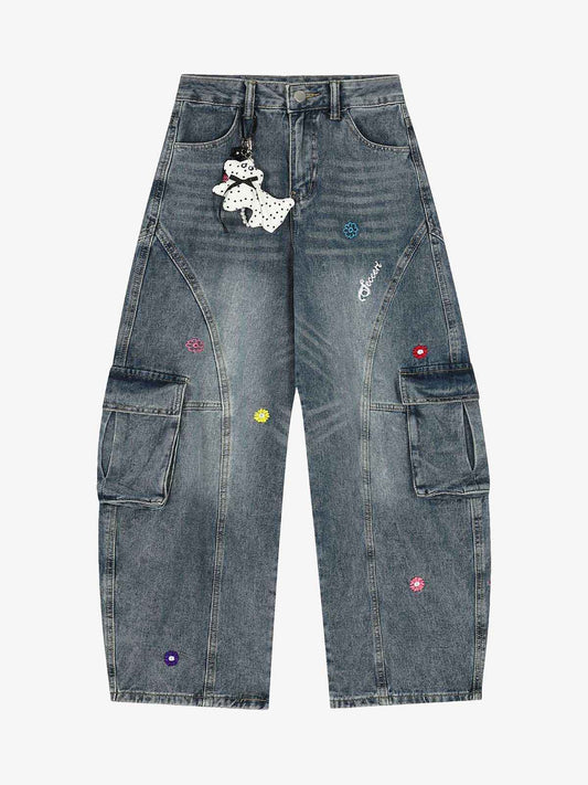 Vintage Embroidered Workwear Doll-Decorated Scimitar Jeans