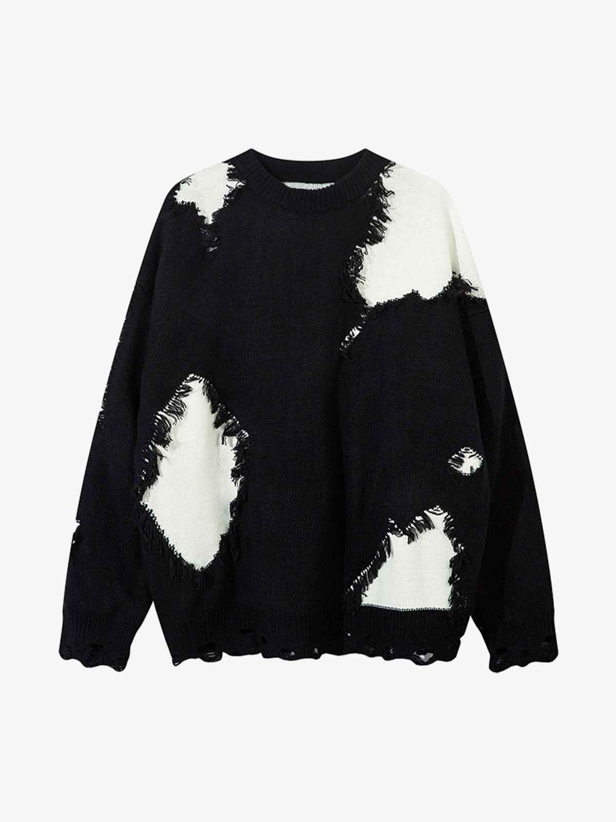 Niche Raw Edge Fringed Knit Sweater - Oversized Deconstructed Streetwear Jumper