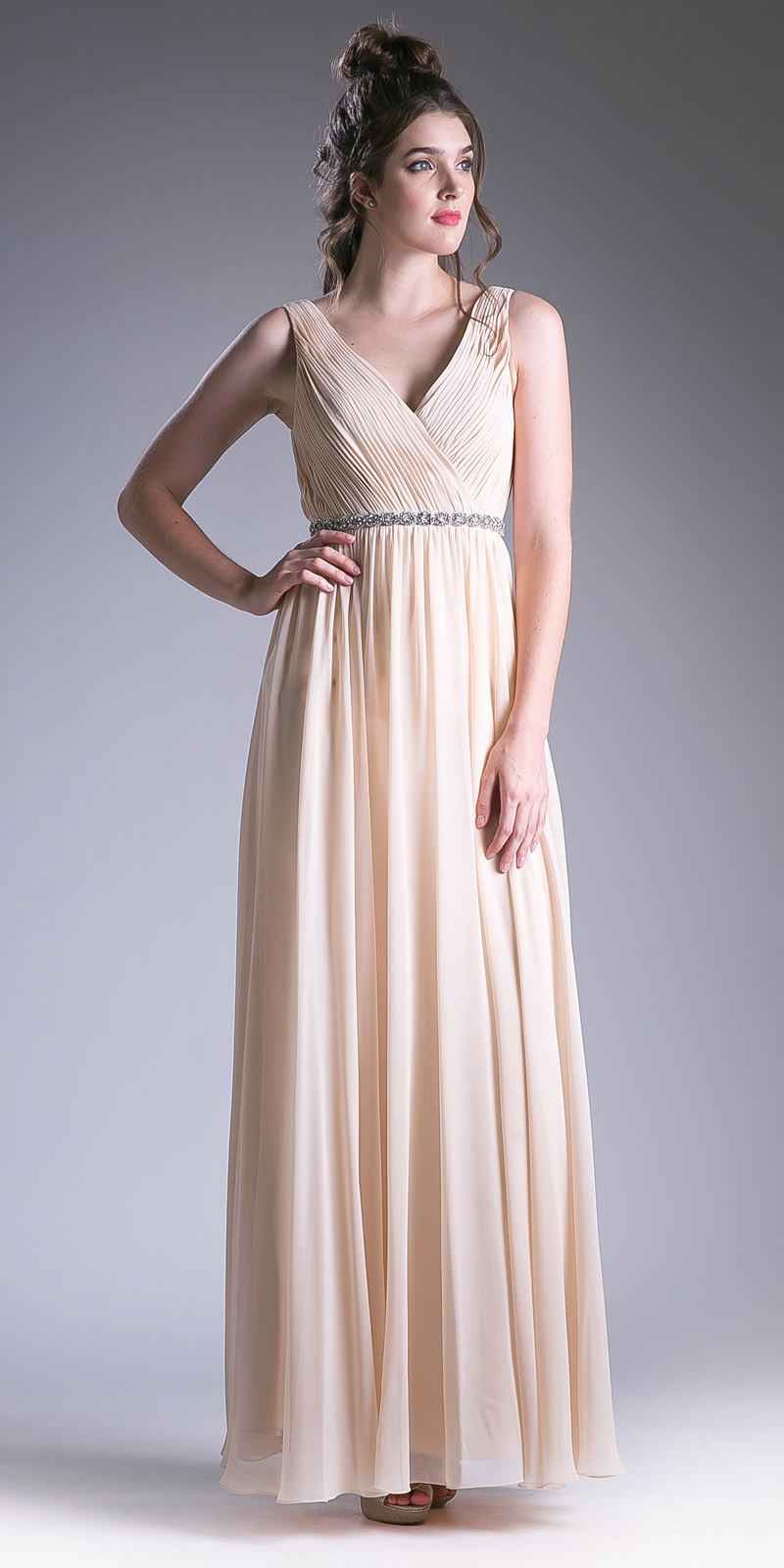 Cinderella Divine 1001 Ruched V-Neck A-line Long Chiffon Dress