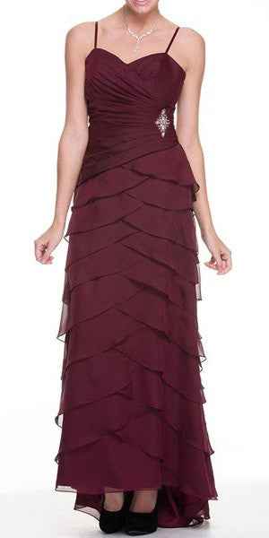 CLEARANCE - Juliet 1044 Spaghetti Strap Chiffon Formal Dress Multi Ruffle Hem (Size 4XL)
