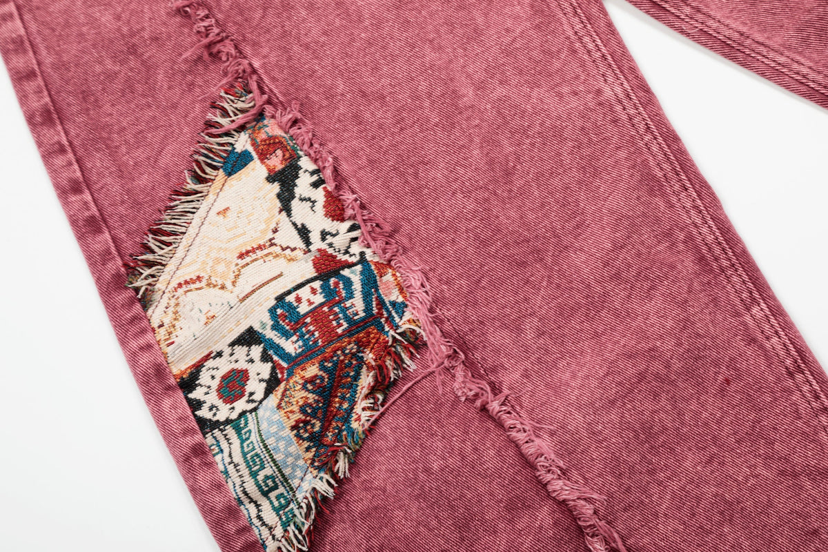 Patch Dream Washed Rose Jeans - Tapestry Patchwork Luxury Denim | LuxuryUrbanwear - Luxuryurbanwear