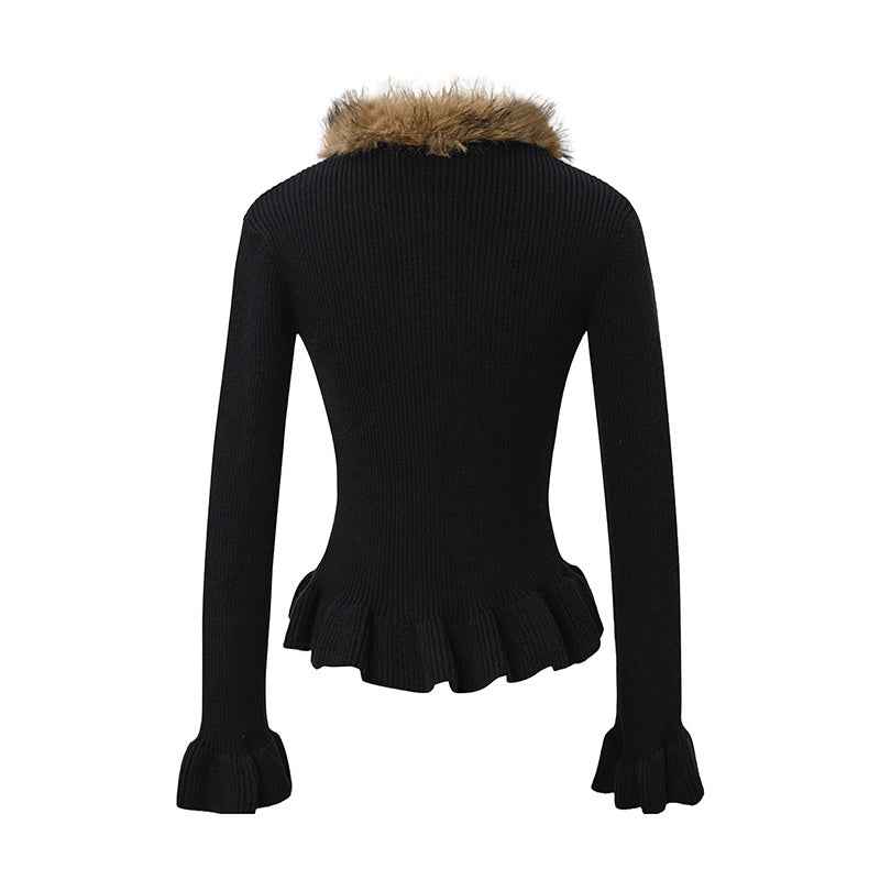 Buckled Fur | Knit Cardigan with Faux Trim