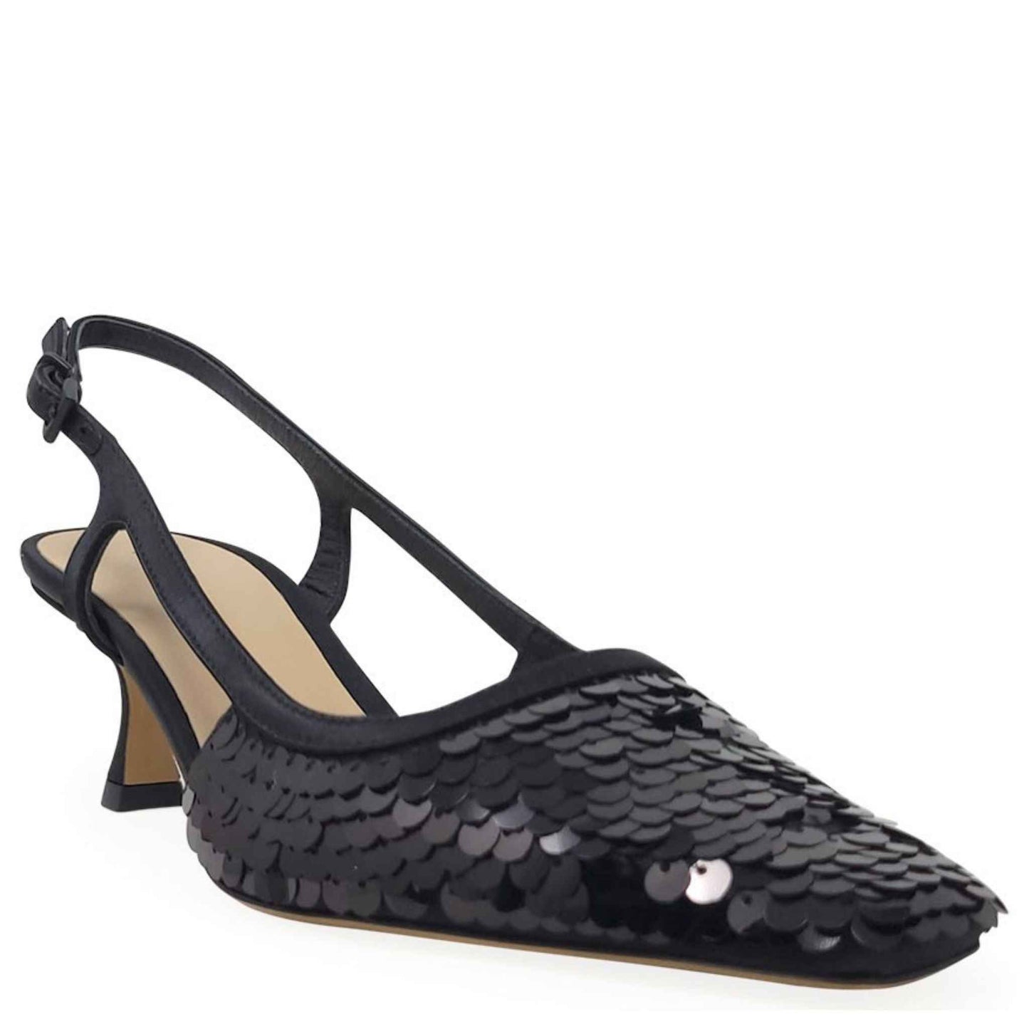 Roberto Festa Black Sequence Snip Toe Slingback Heel