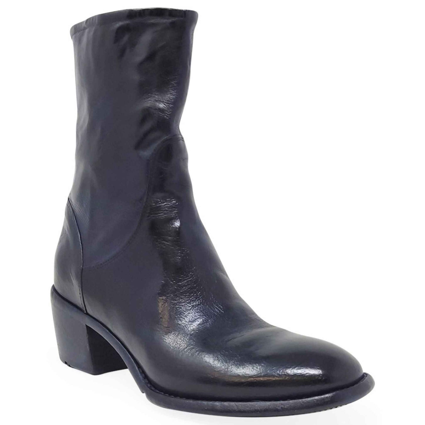 Navy Leather Mid Calf Boot