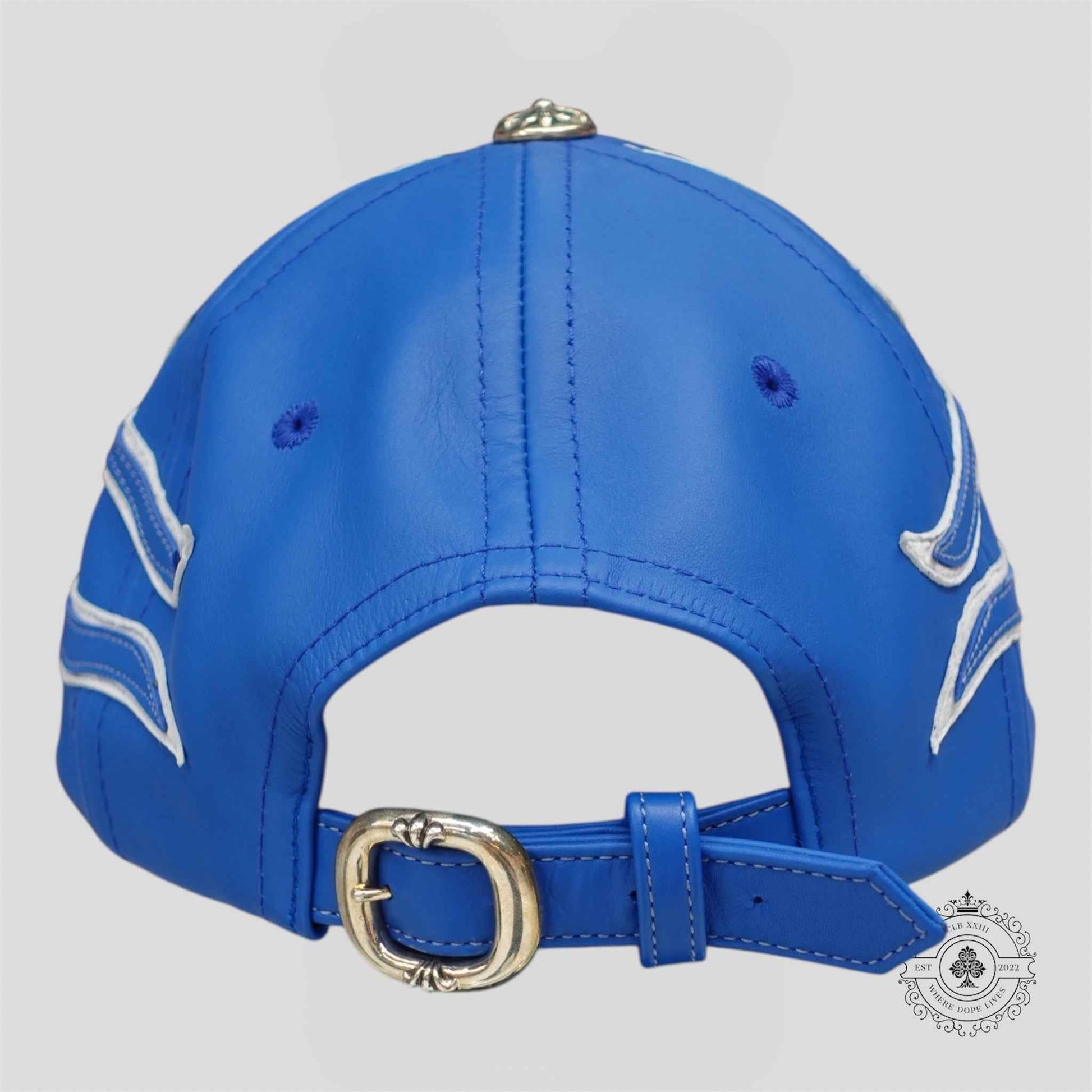 Chrome Hearts Leather Flame Patch 6 Panel Hat in Blue