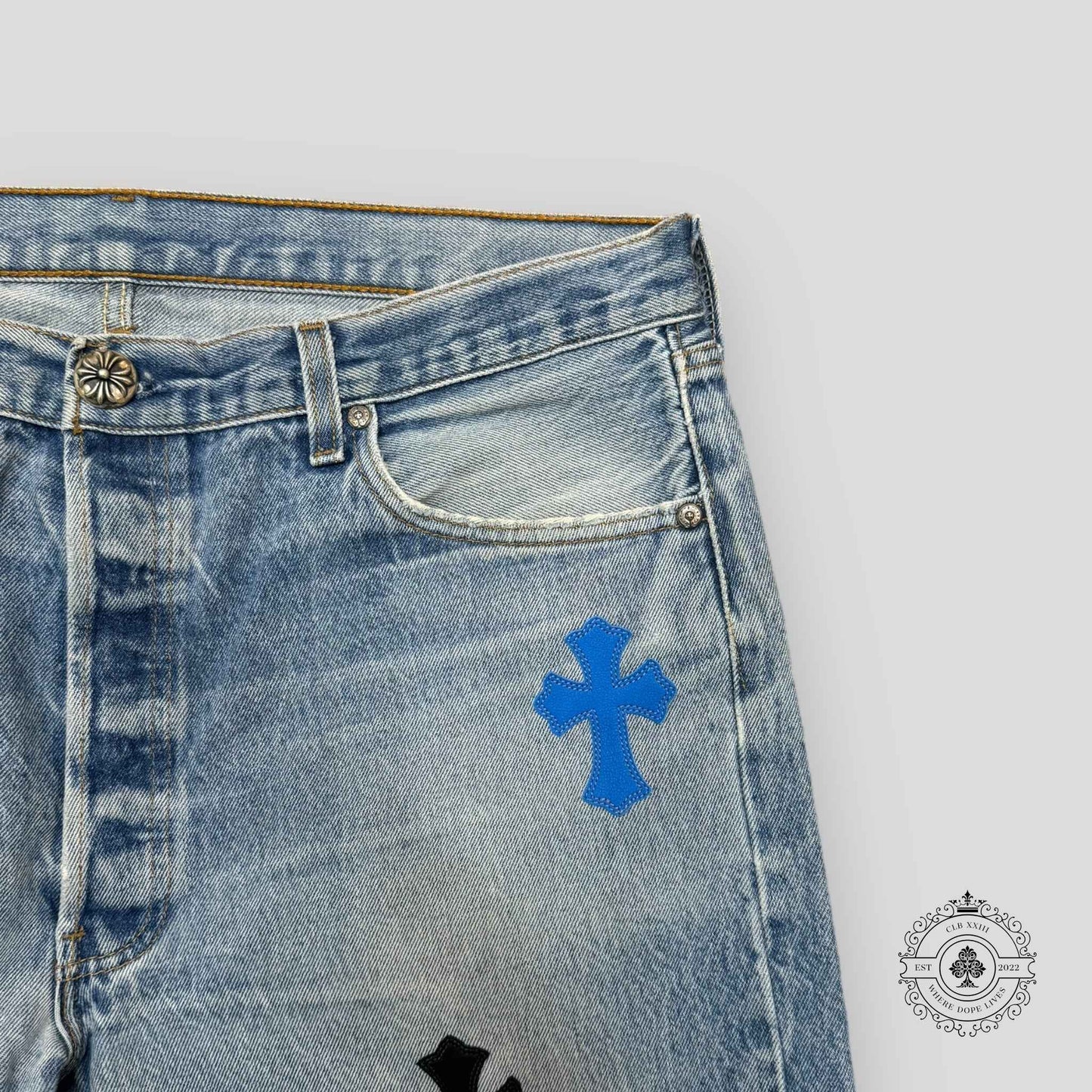 Chrome Hearts Blue Cross Patch Jeans