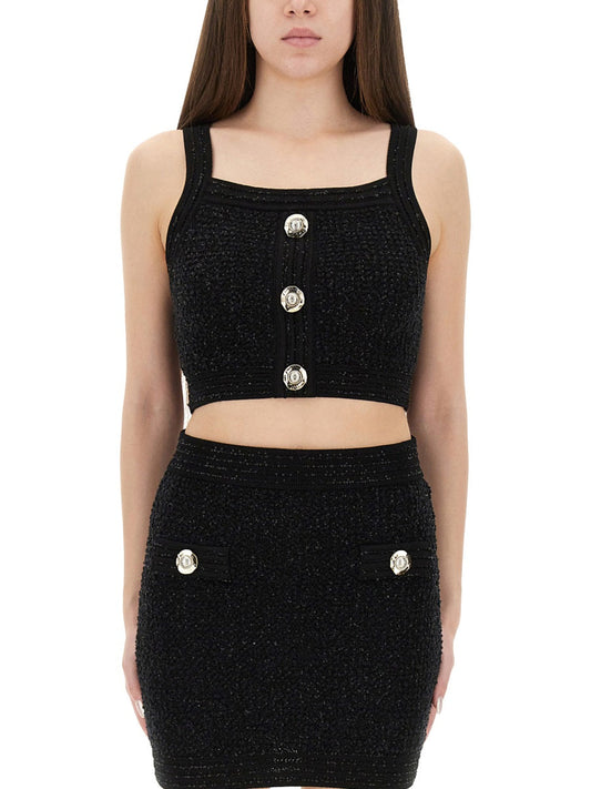 Balmain Women Tweed Crop Top