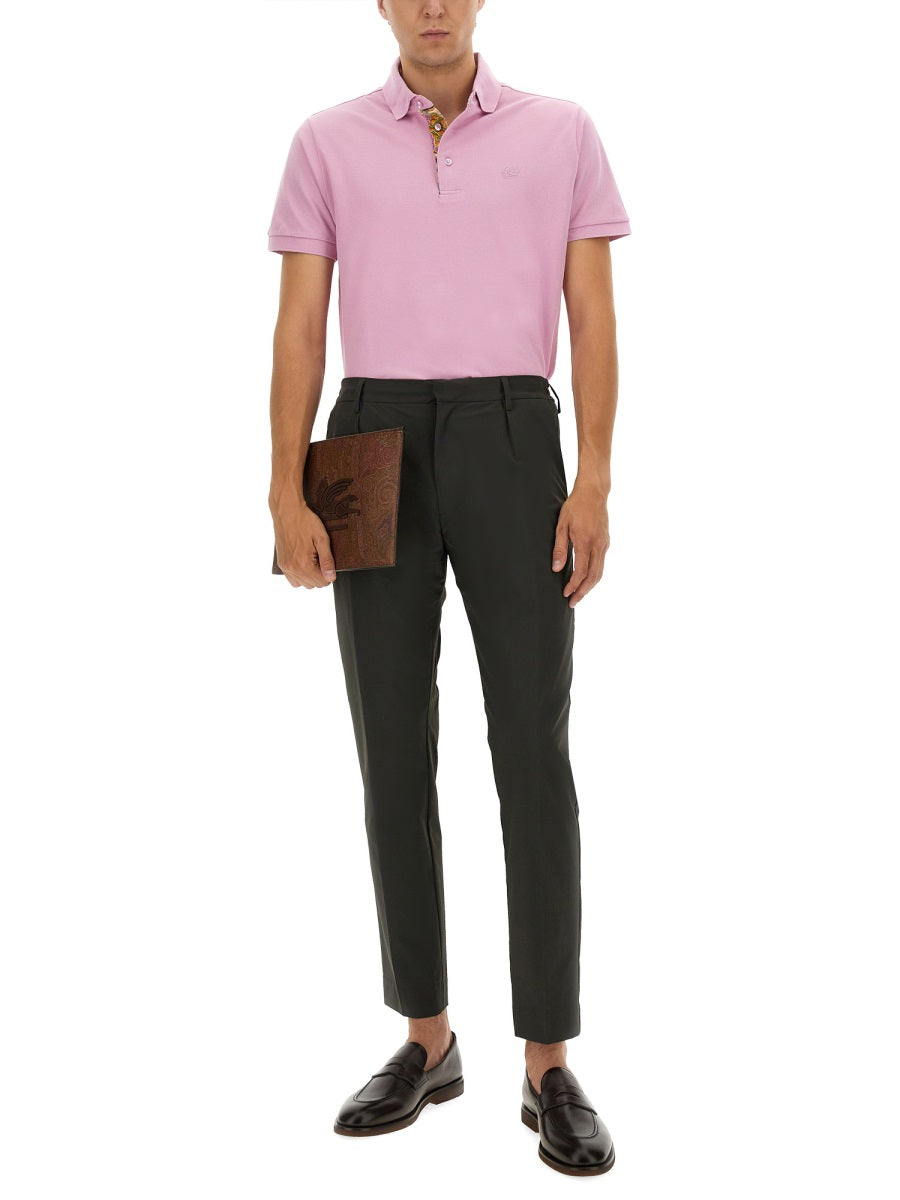 Etro Men Cotton Polo Shirt With Pegasus
