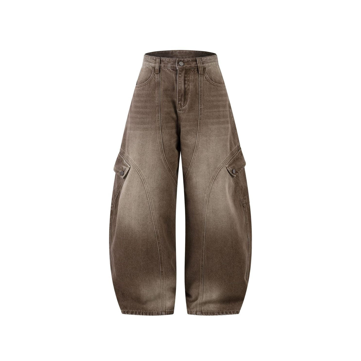 Brown Wash Cargo Barrel Jeans