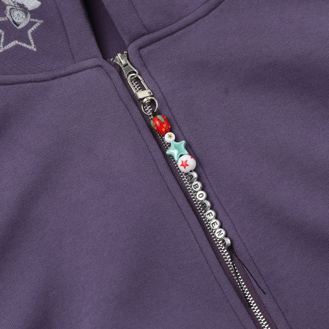 Beaded Zipper Graphic Hoodie