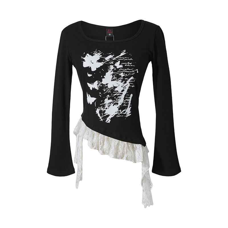 Butterfly Lace | Asymmetric Hem Printed Top